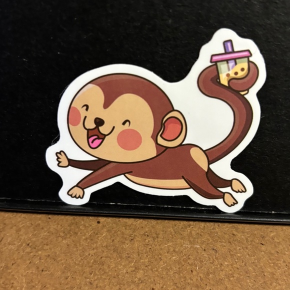 MONKEY WITH BUBBLE TEA STICKER - Picture 1 of 1
